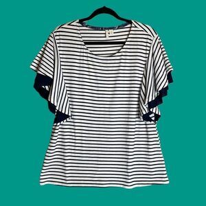 5 for $25🔥Cato Striped Navy Blue & White Ruffle Sleeve Blouse XS